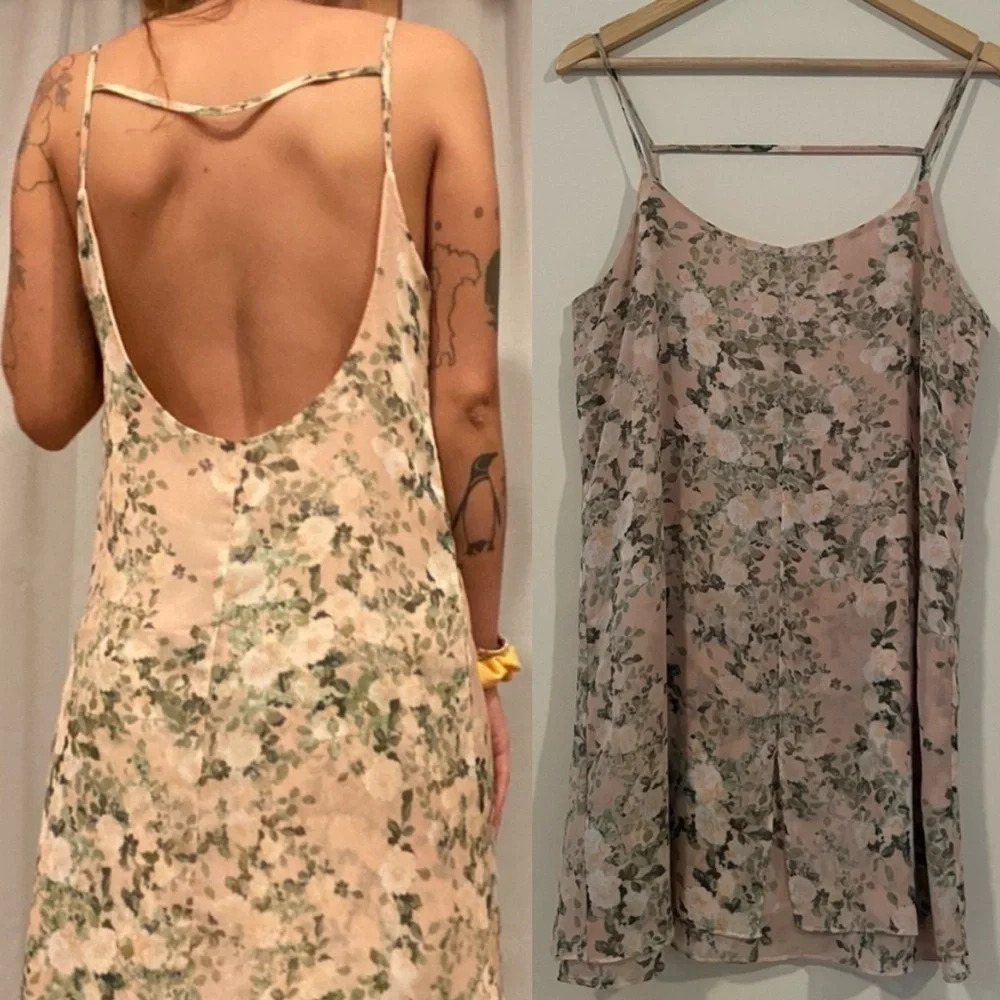 ☀️FOREVER 21 Contemporary Pink Floral Chiffon Flowy Strappy Minidress